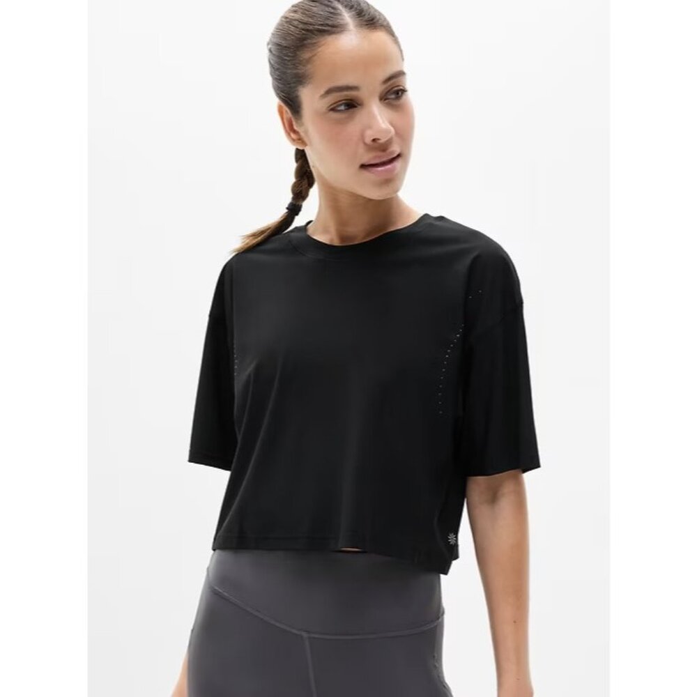 Athleta S Ultimate Lasercut Crop Tee Black Small